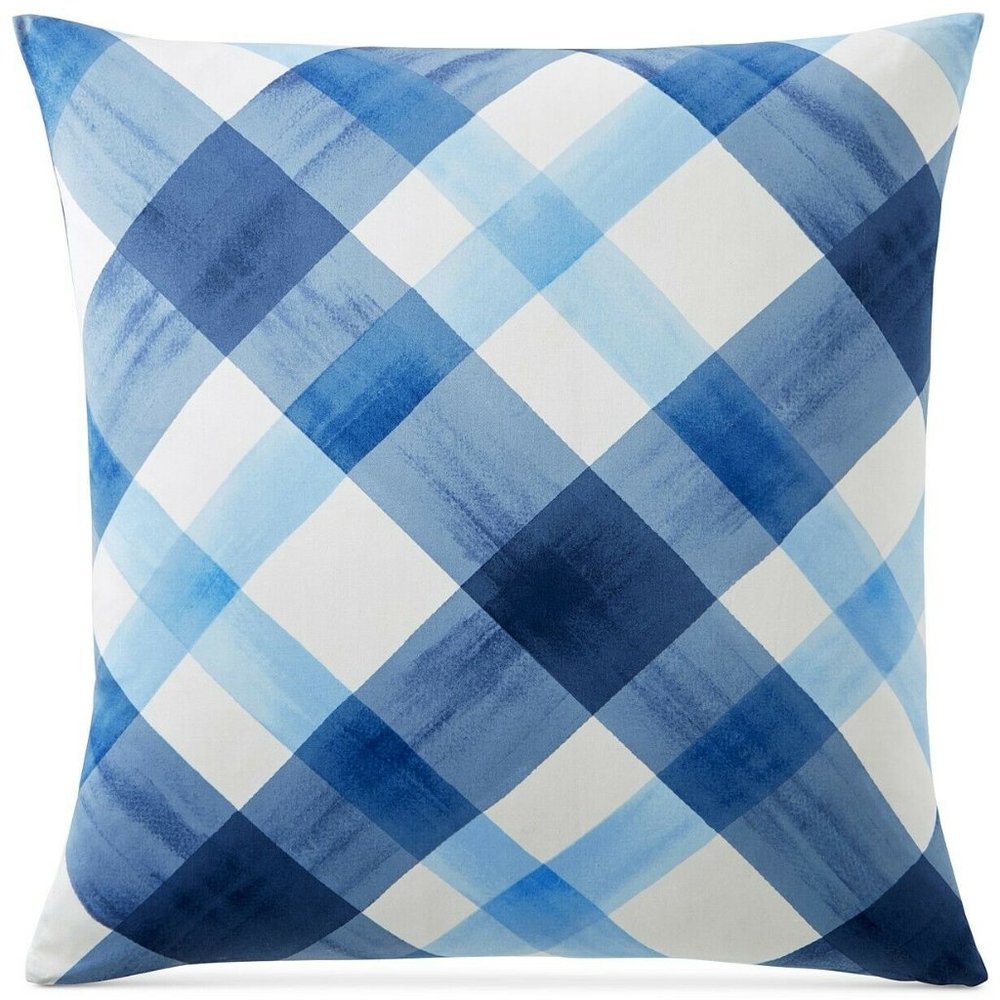 Charter Club Damask Designs Painted Plaid 100% Cotton Pillow Sham - EURO - Blue